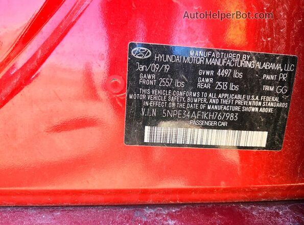 5NPE34AF1KH767983 2019 HYUNDAI SONATA Red Вид підкапотного простору