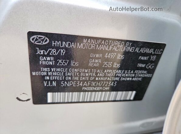 5NPE34AF1KH772343 2019 HYUNDAI SONATA Серый Вид подкапотного пространства