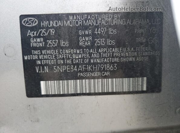 5NPE34AF1KH791863 2019 HYUNDAI SONATA Silver ძრავის განყოფილების ხედი