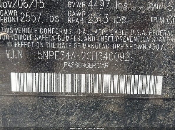 5NPE34AF2GH340092 2016 HYUNDAI SONATA Black Вид підкапотного простору