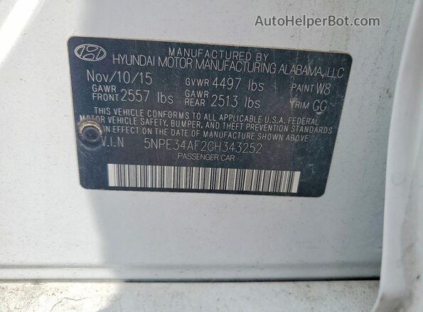 5NPE34AF2GH343252 2016 HYUNDAI SONATA White ძრავის განყოფილების ხედი