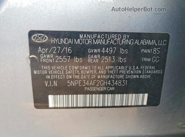 5NPE34AF2GH434831 2016 HYUNDAI SONATA Серебряный Вид подкапотного пространства