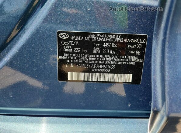 5NPE34AF2HH511439 2017 HYUNDAI SONATA Teal Vista del compartimento del motor