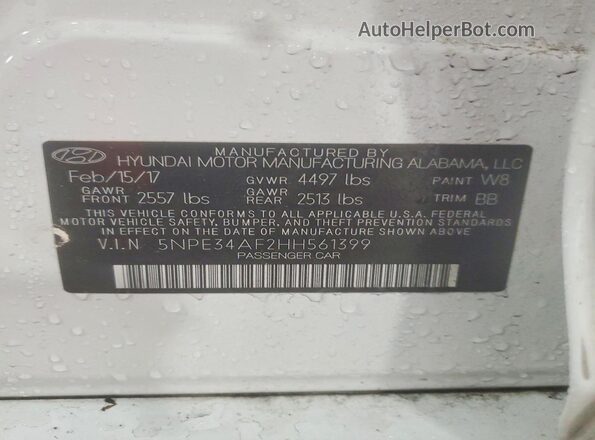 5NPE34AF2HH561399 2017 HYUNDAI SONATA White Engine compartment view