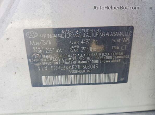 5NPE34AF2JH603043 2018 HYUNDAI SONATA White Շարժիչի բաժամունքի տեսք