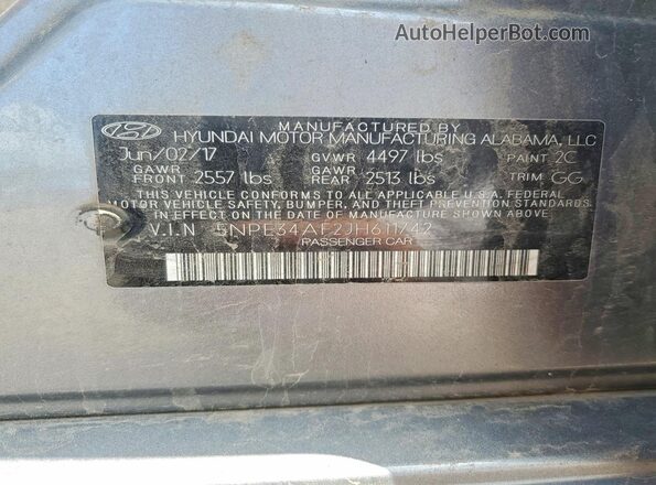 5NPE34AF2JH611742 2018 HYUNDAI SONATA Gray Շարժիչի բաժամունքի տեսք