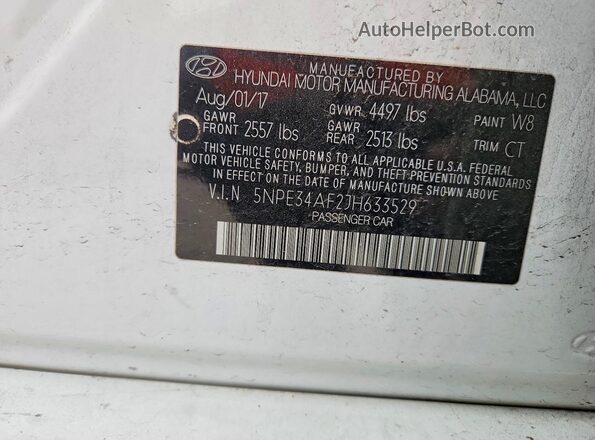 5NPE34AF2JH633529 2018 HYUNDAI SONATA White Widok naklejki z numerem VIN