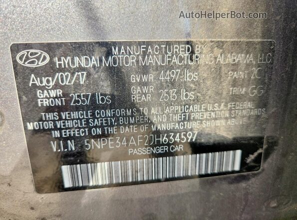 5NPE34AF2JH634597 2018 HYUNDAI SONATA Gray Вид підкапотного простору