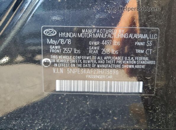 5NPE34AF2JH713896 2018 HYUNDAI SONATA Black Engine compartment view