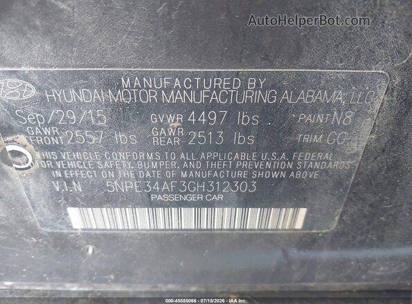 5NPE34AF3GH312303 2016 HYUNDAI SONATA Серый Вид подкапотного пространства