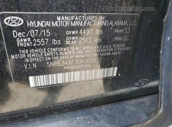 5NPE34AF3GH360822 2016 HYUNDAI SONATA Black ძრავის განყოფილების ხედი