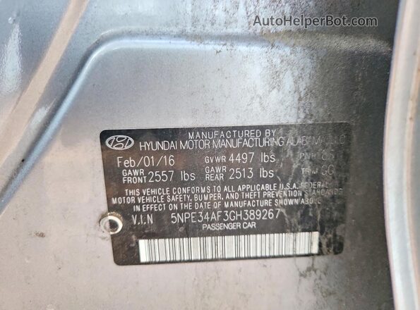 5NPE34AF3GH389267 2016 HYUNDAI SONATA Silver Շարժիչի բաժամունքի տեսք