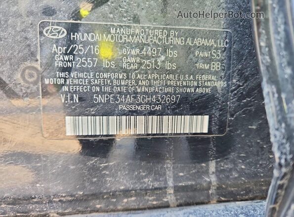 5NPE34AF3GH432697 2016 HYUNDAI SONATA Black Engine compartment view