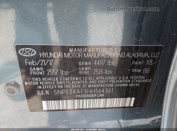 5NPE34AF3HH564361 2017 HYUNDAI SONATA Light Blue Вид підкапотного простору