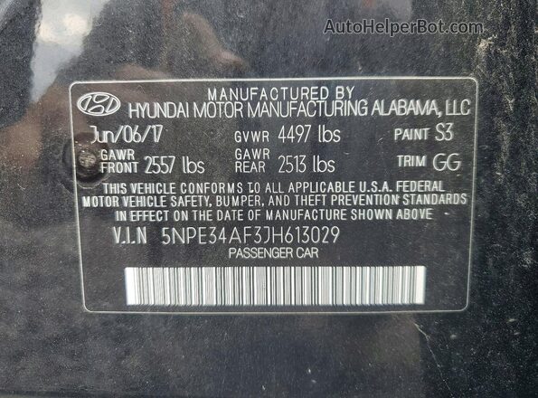 5NPE34AF3JH613029 2018 HYUNDAI SONATA Black VIN sticker view