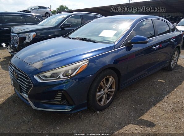 5NPE34AF3JH645236 2018 HYUNDAI SONATA Blue Առջևի ձախ երեք քառորդ տեսարան