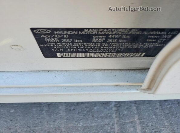 5NPE34AF3JH702342 2018 HYUNDAI SONATA White Вид підкапотного простору