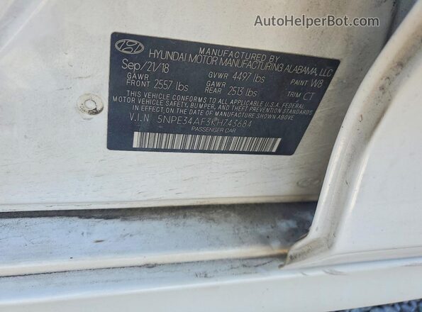 5NPE34AF3KH743684 2019 HYUNDAI SONATA White Vista del compartimento del motor
