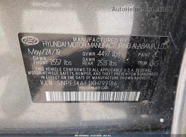 5NPE34AF3KH799186 2019 HYUNDAI SONATA Gray Շարժիչի բաժամունքի տեսք