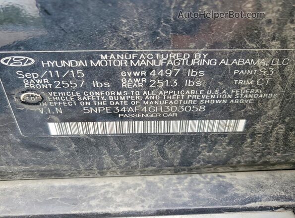 5NPE34AF4GH303058 2016 HYUNDAI SONATA Черный Вид наклейки с VIN-кодом