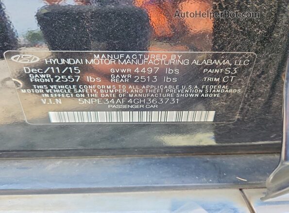 5NPE34AF4GH363731 2016 HYUNDAI SONATA Black Շարժիչի բաժամունքի տեսք