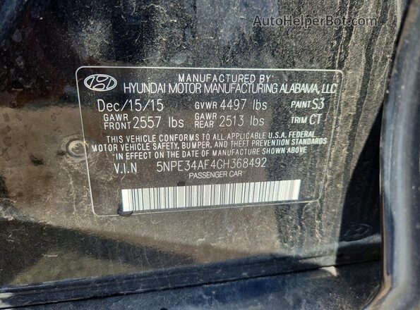 5NPE34AF4GH368492 2016 HYUNDAI SONATA Black Вид підкапотного простору