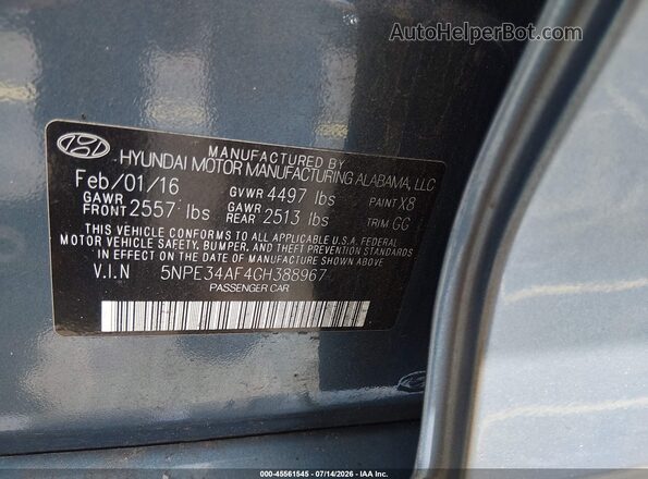 5NPE34AF4GH388967 2016 HYUNDAI SONATA Blue Engine compartment view