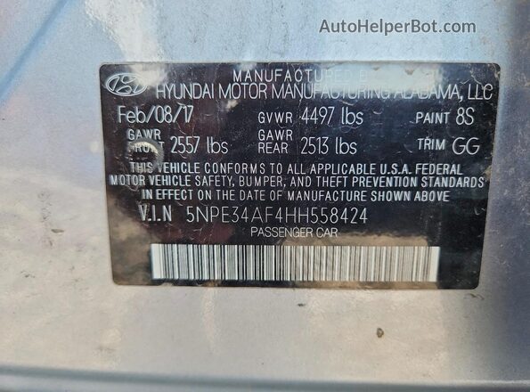 5NPE34AF4HH558424 2017 HYUNDAI SONATA Silver ძრავის განყოფილების ხედი