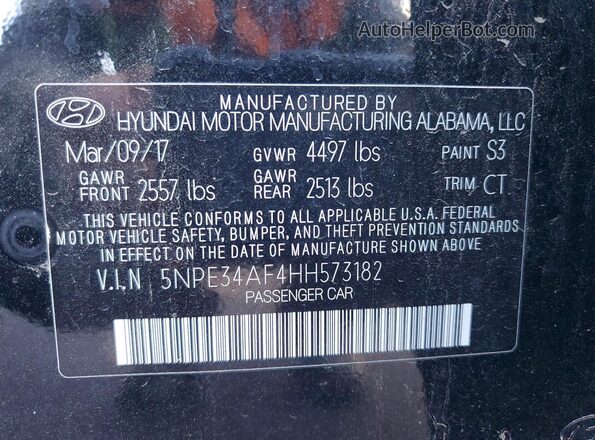 5NPE34AF4HH573182 2017 HYUNDAI SONATA Black Вид підкапотного простору