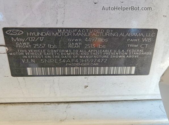 5NPE34AF4JH597472 2018 HYUNDAI SONATA White Widok komory silnika