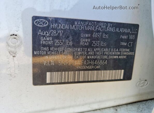 5NPE34AF4JH646864 2018 HYUNDAI SONATA White Вид підкапотного простору