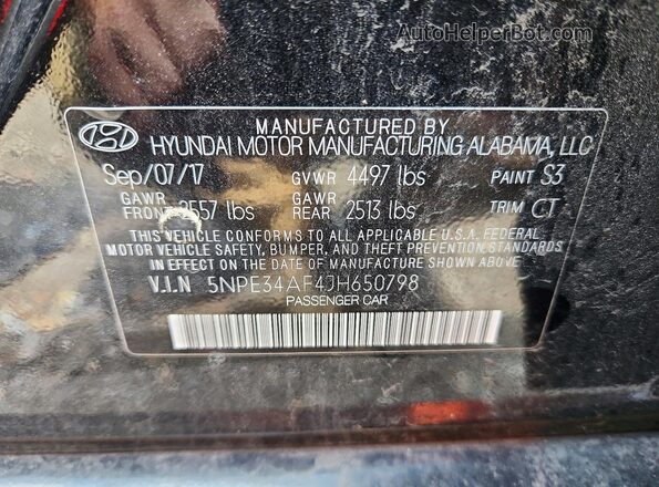5NPE34AF4JH650798 2018 HYUNDAI SONATA Black ძრავის განყოფილების ხედი