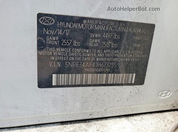 5NPE34AF4JH673255 2018 HYUNDAI SONATA Белый Вид подкапотного пространства