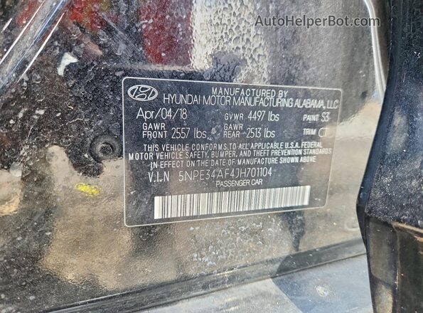 5NPE34AF4JH701104 2018 HYUNDAI SONATA Black Vista del compartimento del motor