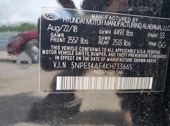 5NPE34AF4KH733665 2019 HYUNDAI SONATA Black Vista del compartimento del motor