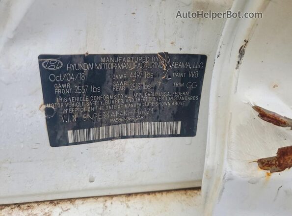 5NPE34AF4KH746724 2019 HYUNDAI SONATA White Շարժիչի բաժամունքի տեսք