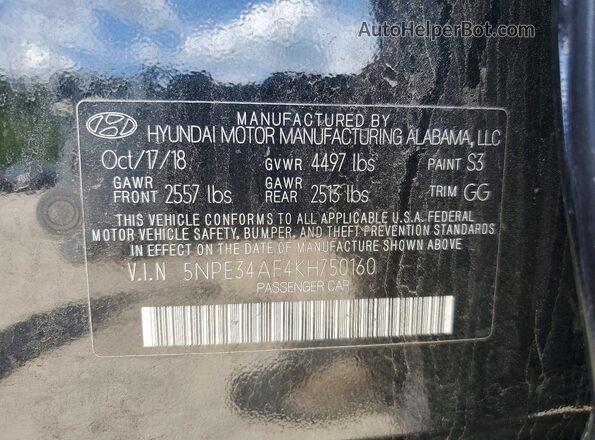 5NPE34AF4KH750160 2019 HYUNDAI SONATA Black Widok komory silnika