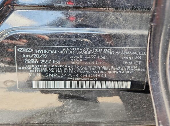 5NPE34AF4KH808641 2019 HYUNDAI SONATA Черный Вид подкапотного пространства