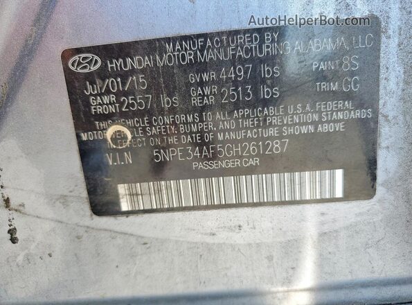 5NPE34AF5GH261287 2016 HYUNDAI SONATA Silver ძრავის განყოფილების ხედი