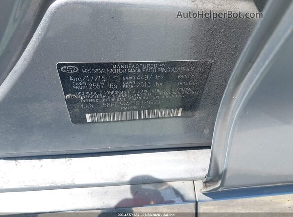 5NPE34AF5GH289297 2016 HYUNDAI SONATA Gray Vista del compartimento del motor