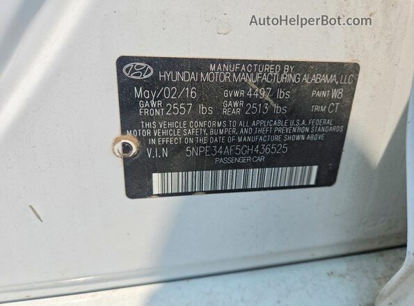 5NPE34AF5GH436525 2016 HYUNDAI SONATA White Widok komory silnika