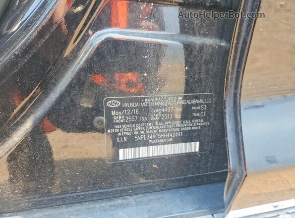 5NPE34AF5HH442441 2017 HYUNDAI SONATA Black Engine compartment view