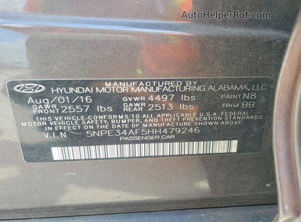5NPE34AF5HH479246 2017 HYUNDAI SONATA Brown ძრავის განყოფილების ხედი