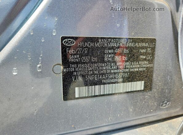 5NPE34AF5HH567987 2017 HYUNDAI SONATA Серебряный Вид наклейки с VIN-кодом
