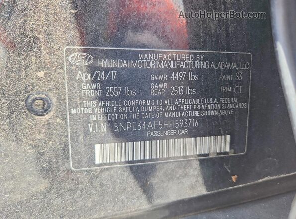 5NPE34AF5HH593716 2017 HYUNDAI SONATA Black Widok komory silnika