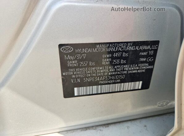 5NPE34AF5JH610150 2018 HYUNDAI SONATA Silver Vista de la etiqueta del VIN
