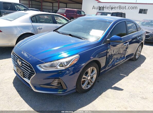 5NPE34AF5JH621391 2018 HYUNDAI SONATA Blue Առջևի ձախ երեք քառորդ տեսարան