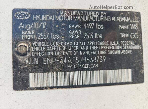 5NPE34AF5JH638739 2018 HYUNDAI SONATA White Շարժիչի բաժամունքի տեսք