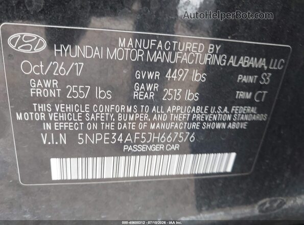 5NPE34AF5JH667576 2018 HYUNDAI SONATA Черный Вид подкапотного пространства