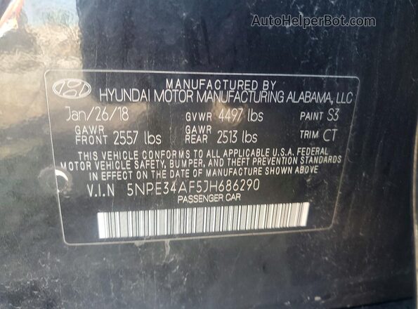 5NPE34AF5JH686290 2018 HYUNDAI SONATA Black ძრავის განყოფილების ხედი